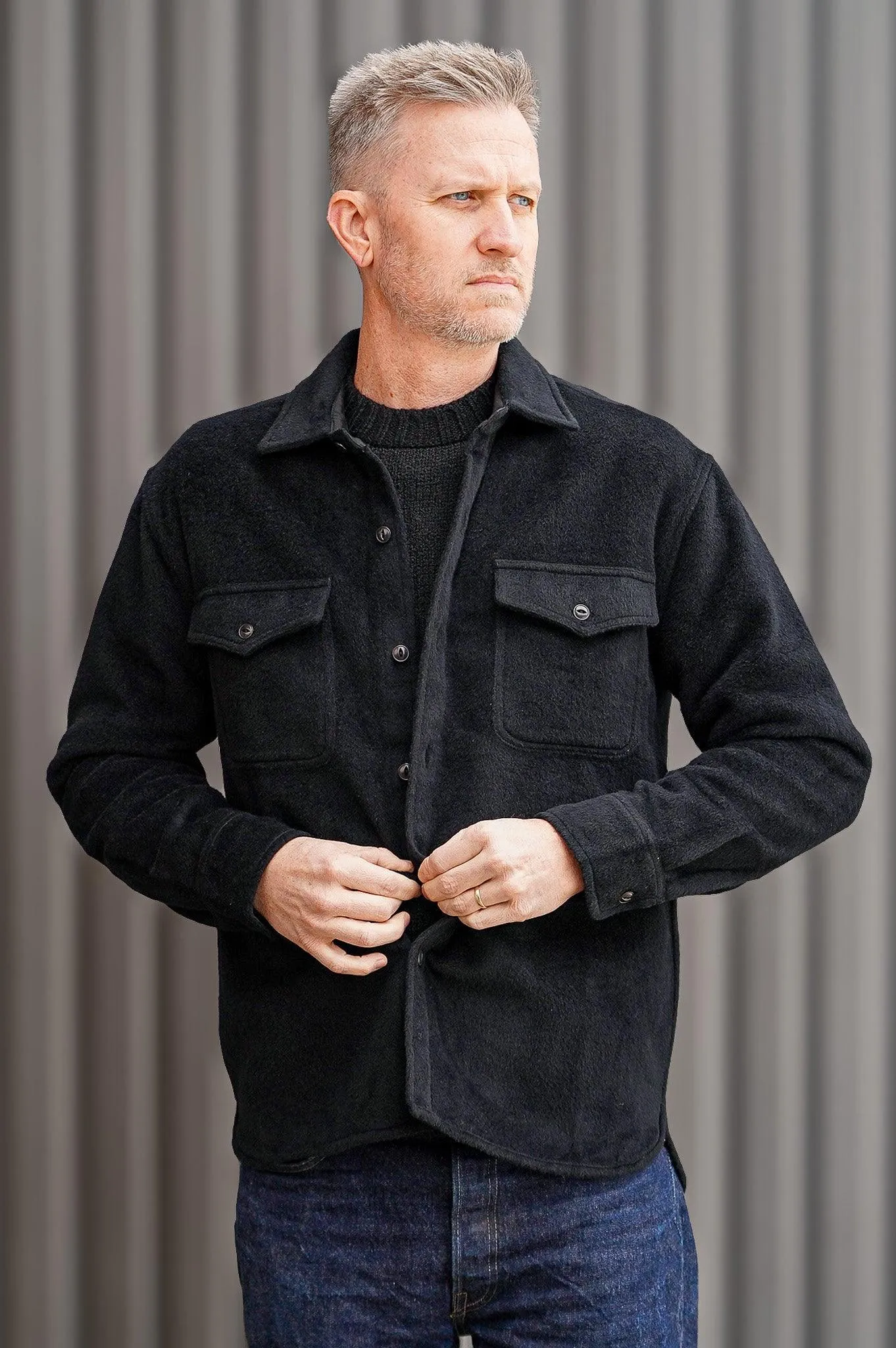 3sixteen USN Overshirt - Black Wool/Angora