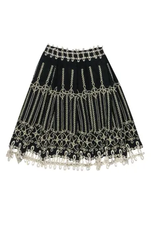 Anna Sui - Dark Gray Wool Blend Pleated Skirt w/ Embroidery Sz 2