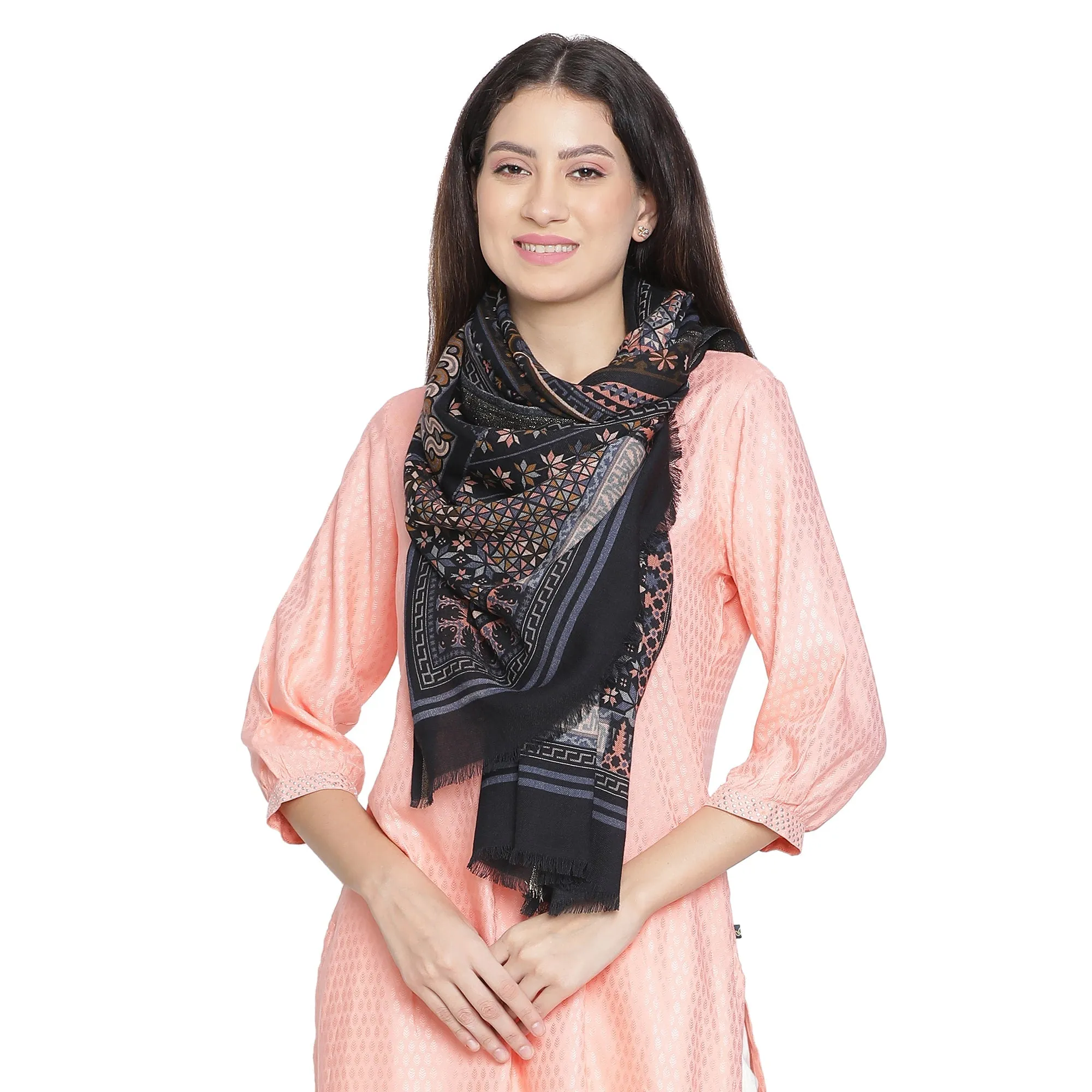 Arca Elegance Printed Offwhite Wool Stole