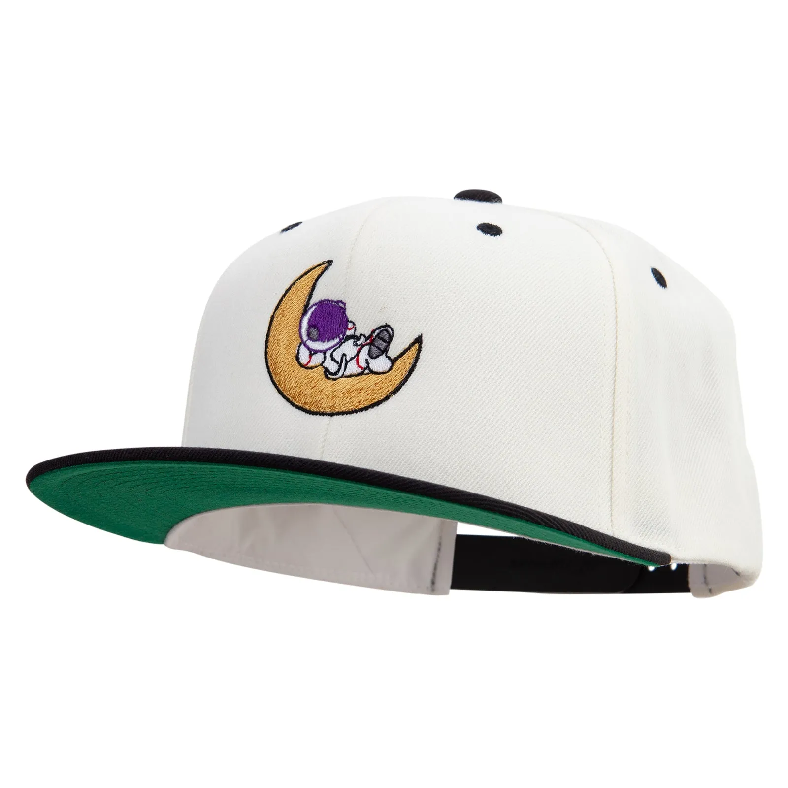 Astronaut on the Moon Embroidered Wool Blend 2 Tone Classic Snapback