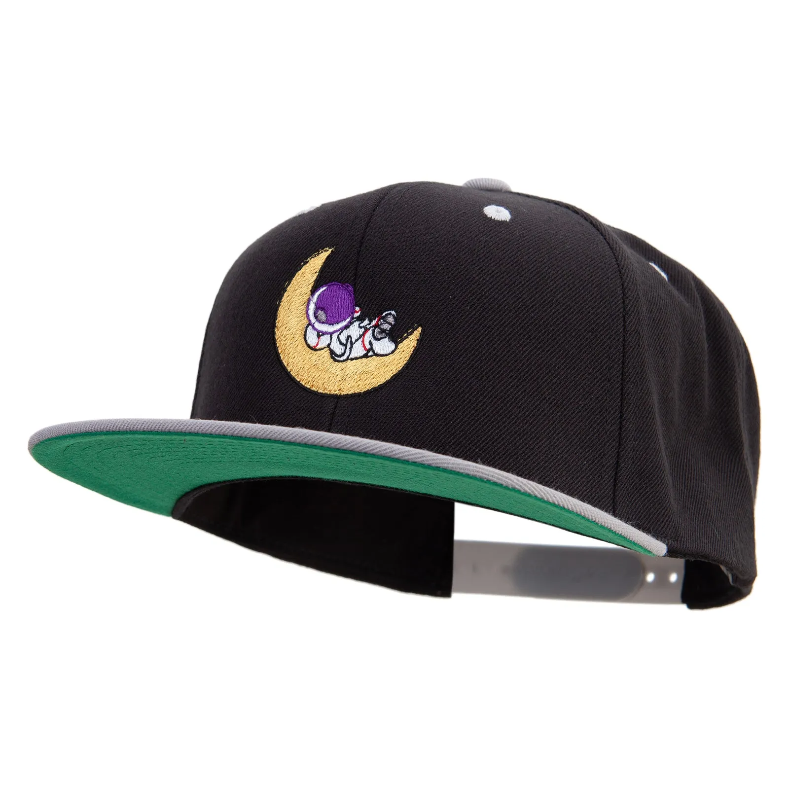 Astronaut on the Moon Embroidered Wool Blend 2 Tone Classic Snapback