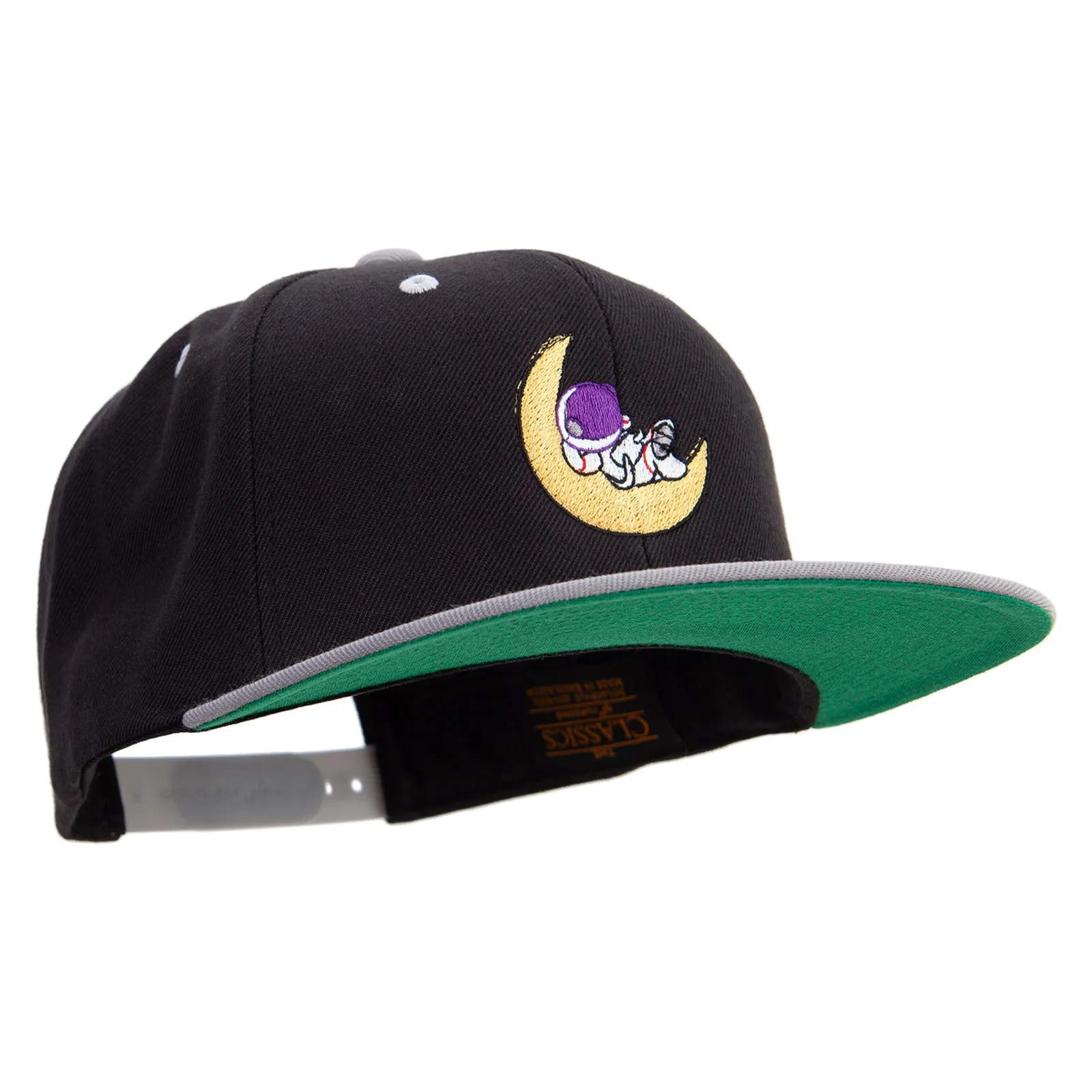 Astronaut on the Moon Embroidered Wool Blend 2 Tone Classic Snapback