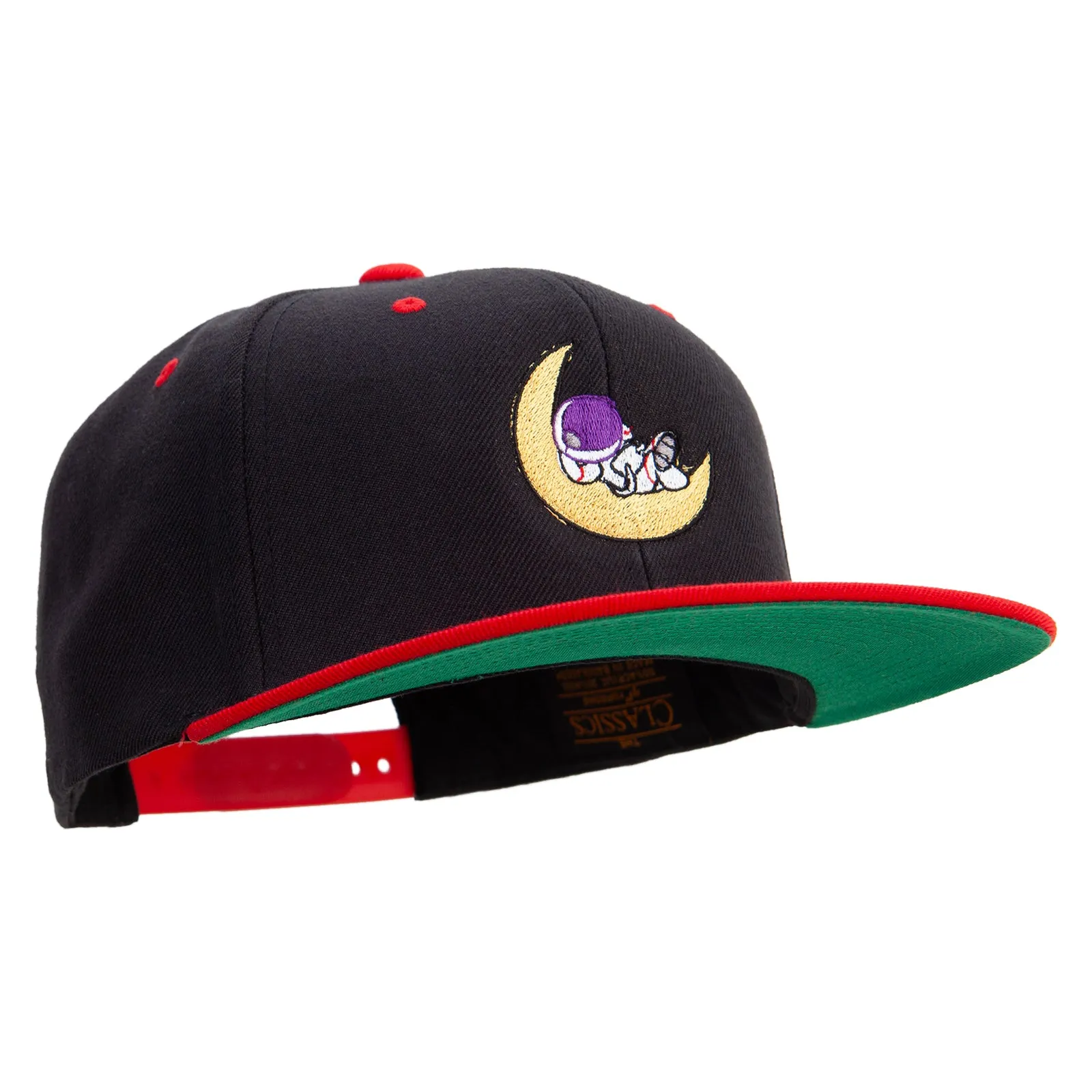 Astronaut on the Moon Embroidered Wool Blend 2 Tone Classic Snapback