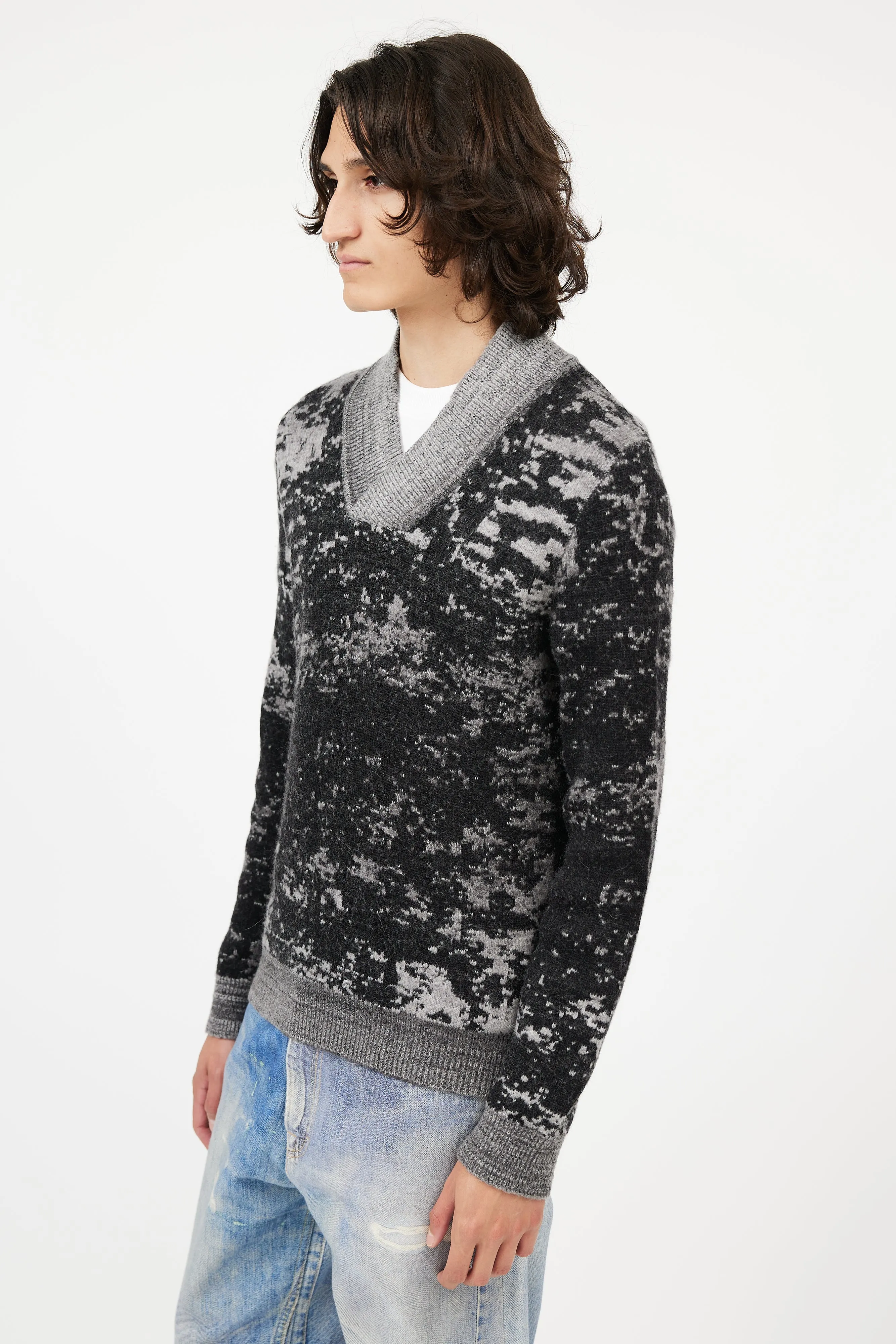Black & Grey V-Neck Sweater