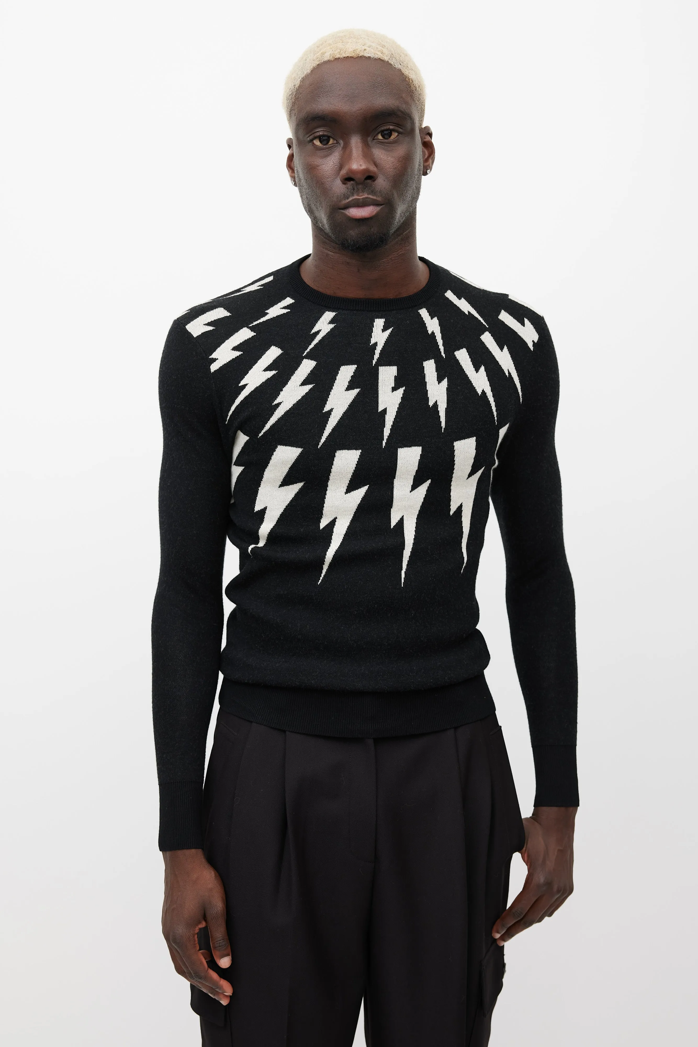 Black & White Lightning Bolt Knit Sweater