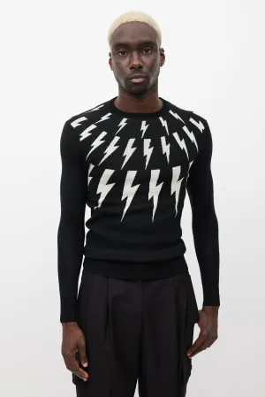 Black & White Lightning Bolt Knit Sweater