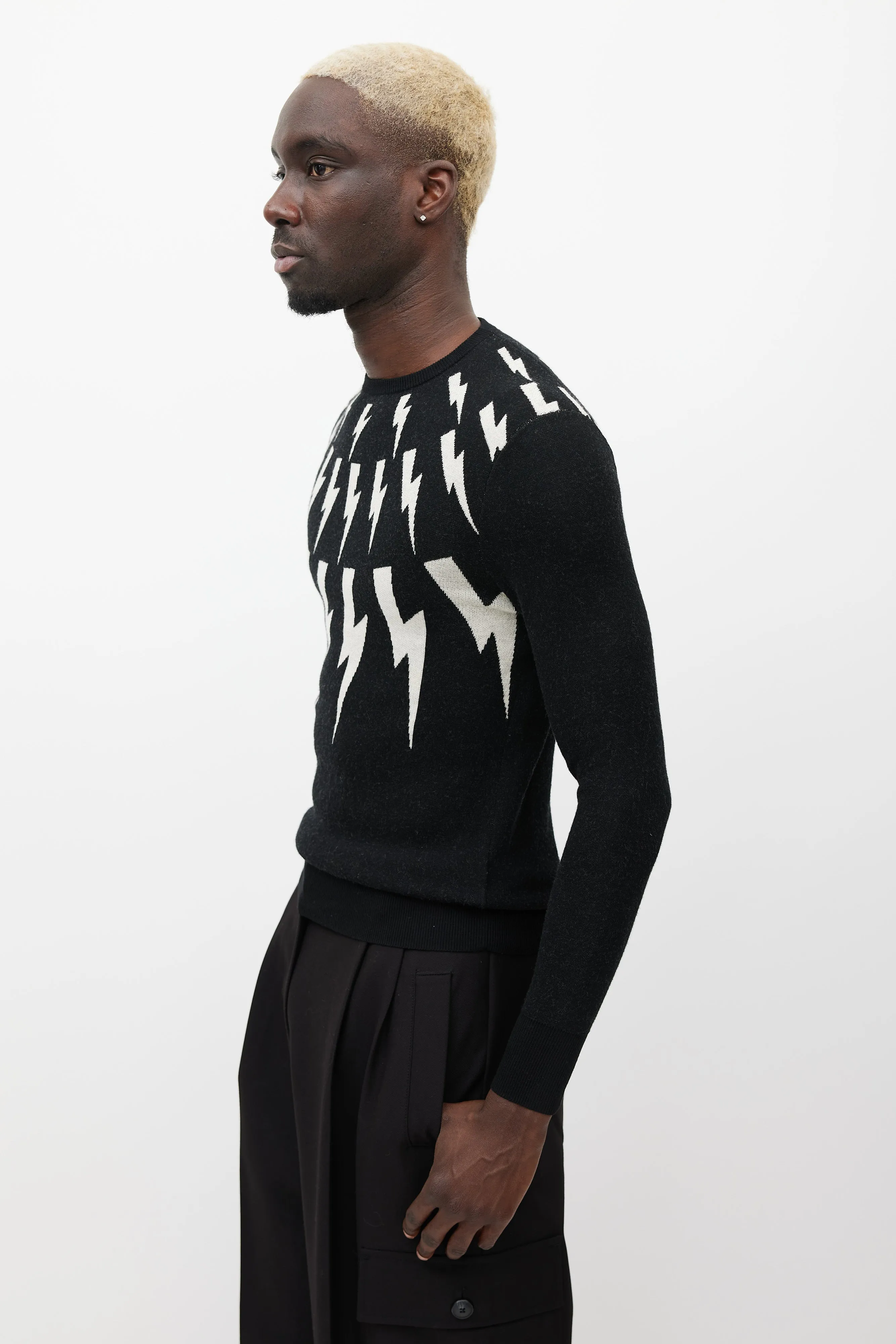 Black & White Lightning Bolt Knit Sweater