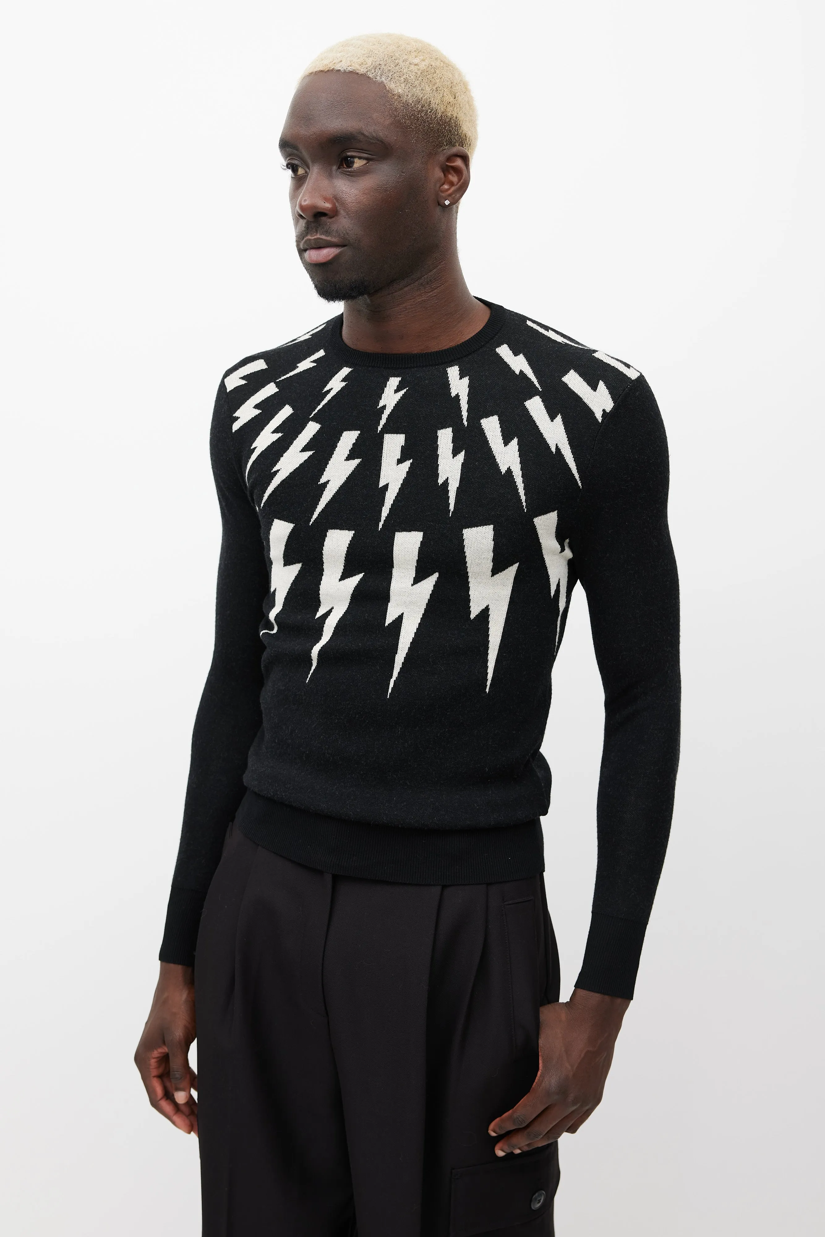 Black & White Lightning Bolt Knit Sweater