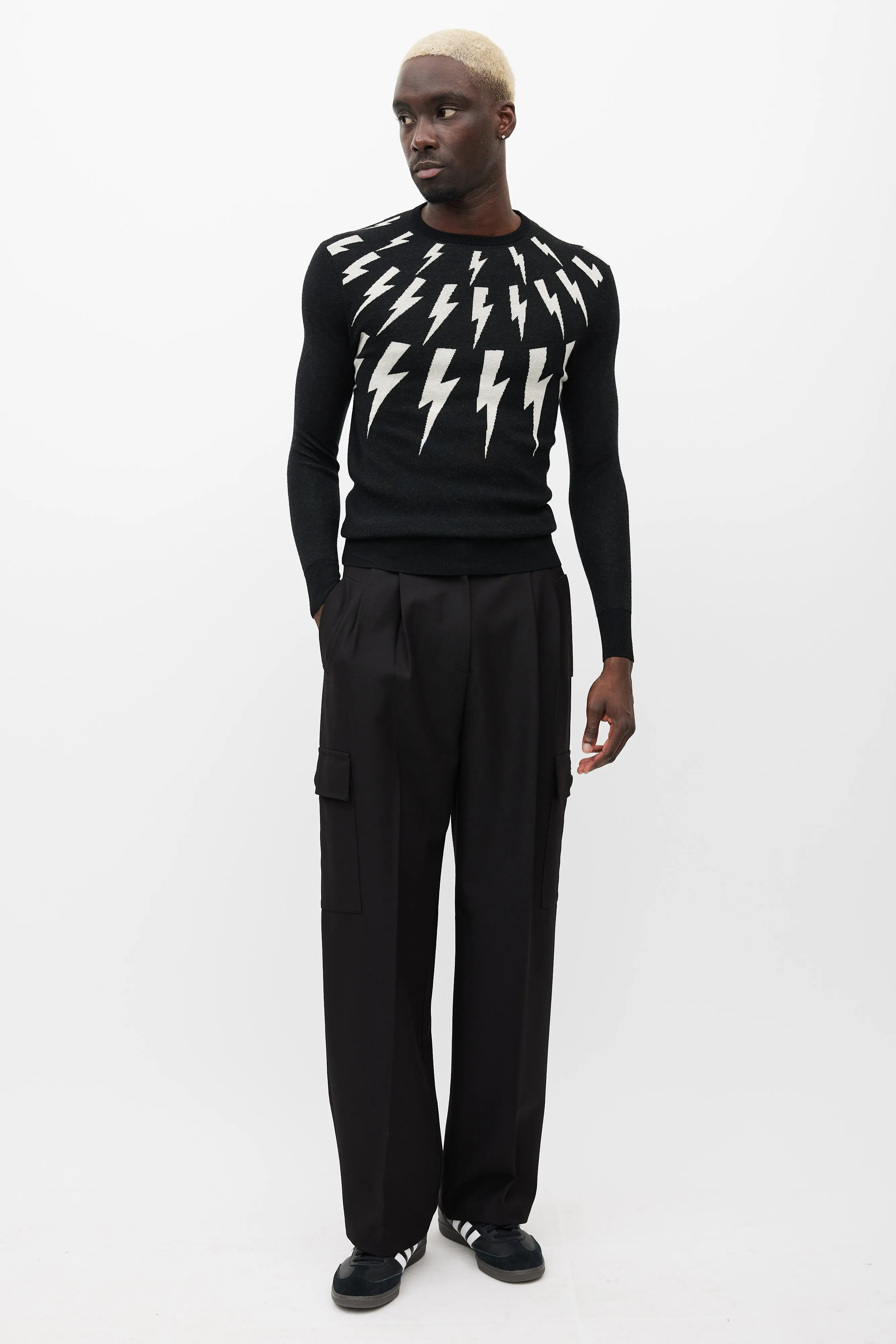 Black & White Lightning Bolt Knit Sweater