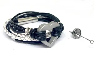 Black and White Multi Leather Double Wrap Heart Urn Bracelet