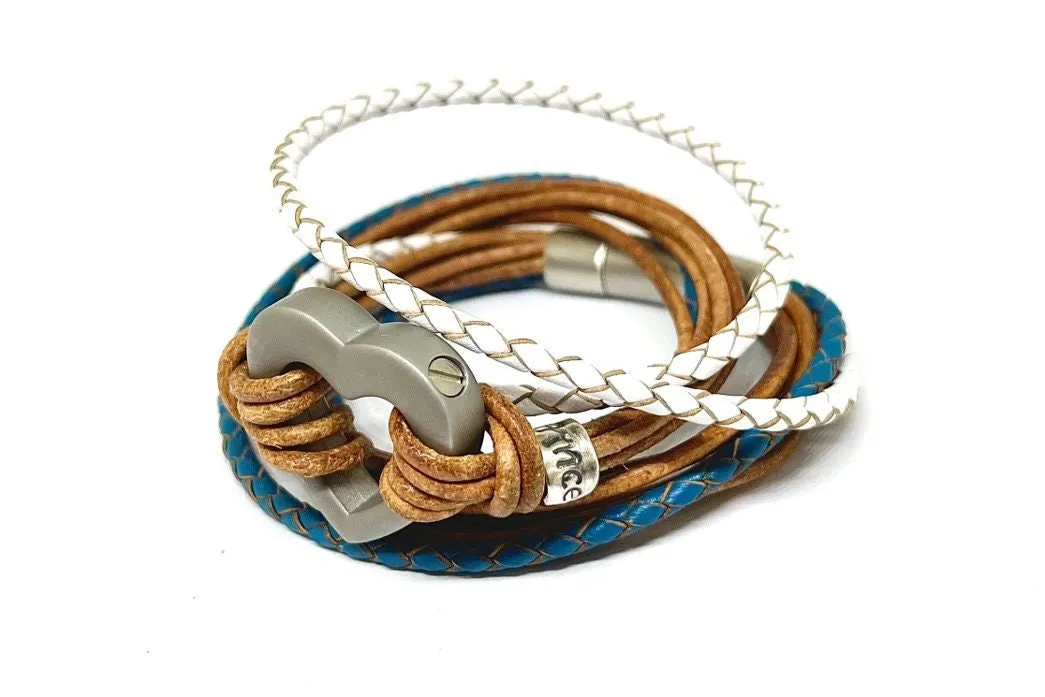Black and White Multi Leather Double Wrap Heart Urn Bracelet