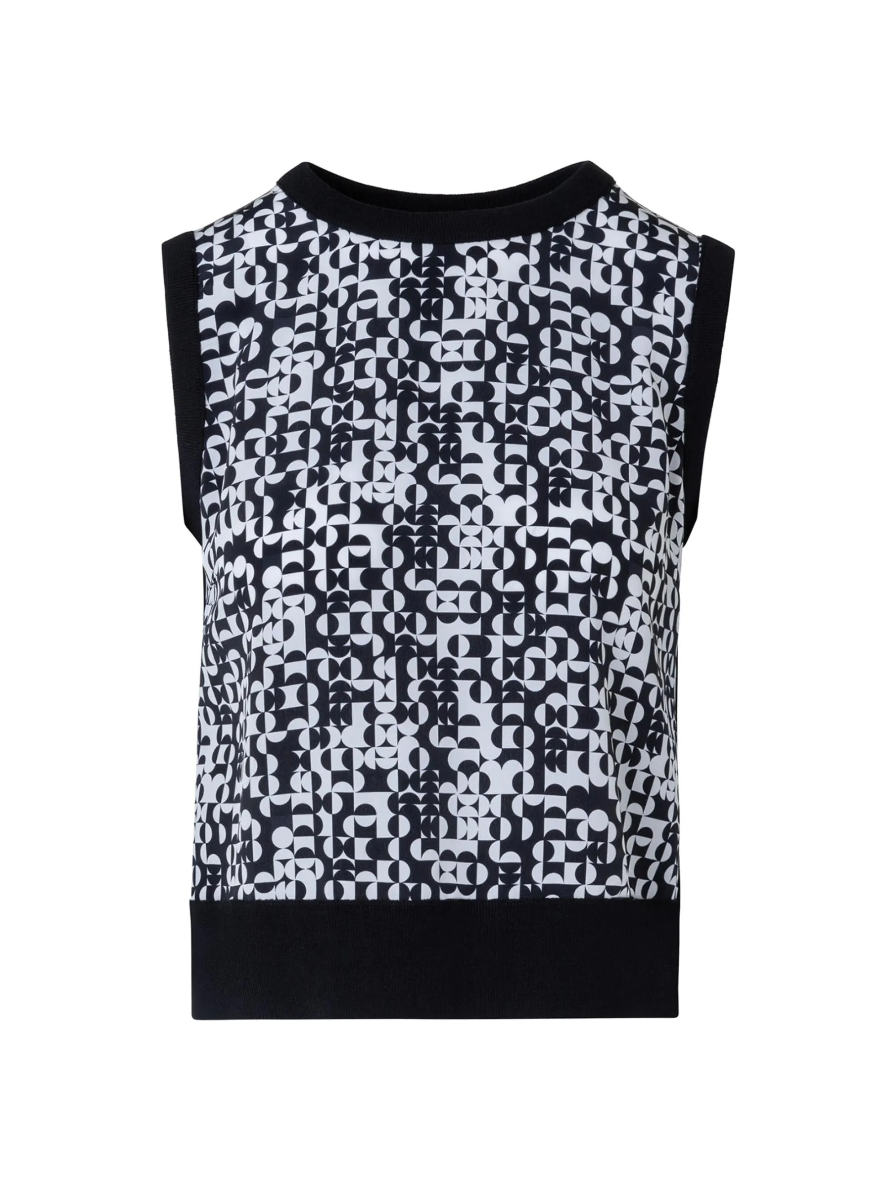 Black and White Sleeveless Wool Silk Top