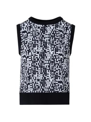Black and White Sleeveless Wool Silk Top