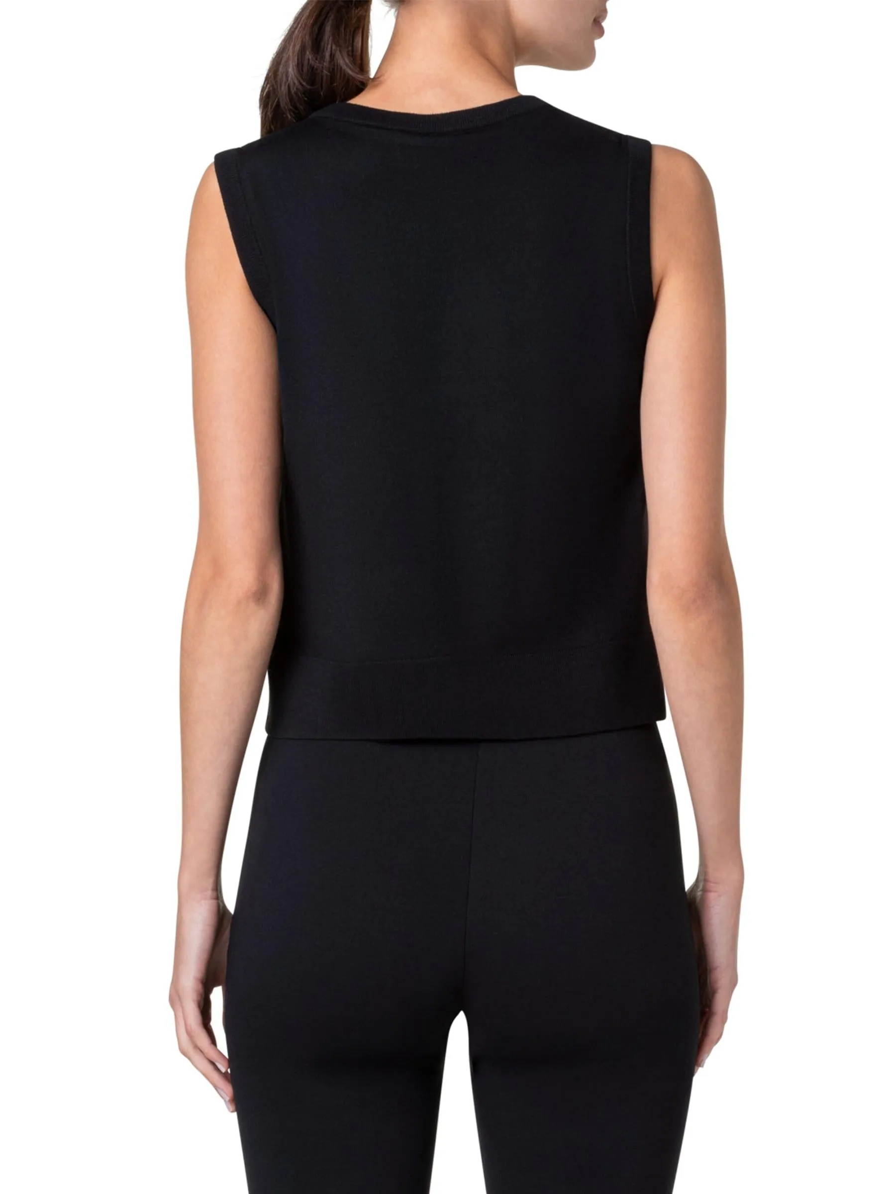 Black and White Sleeveless Wool Silk Top