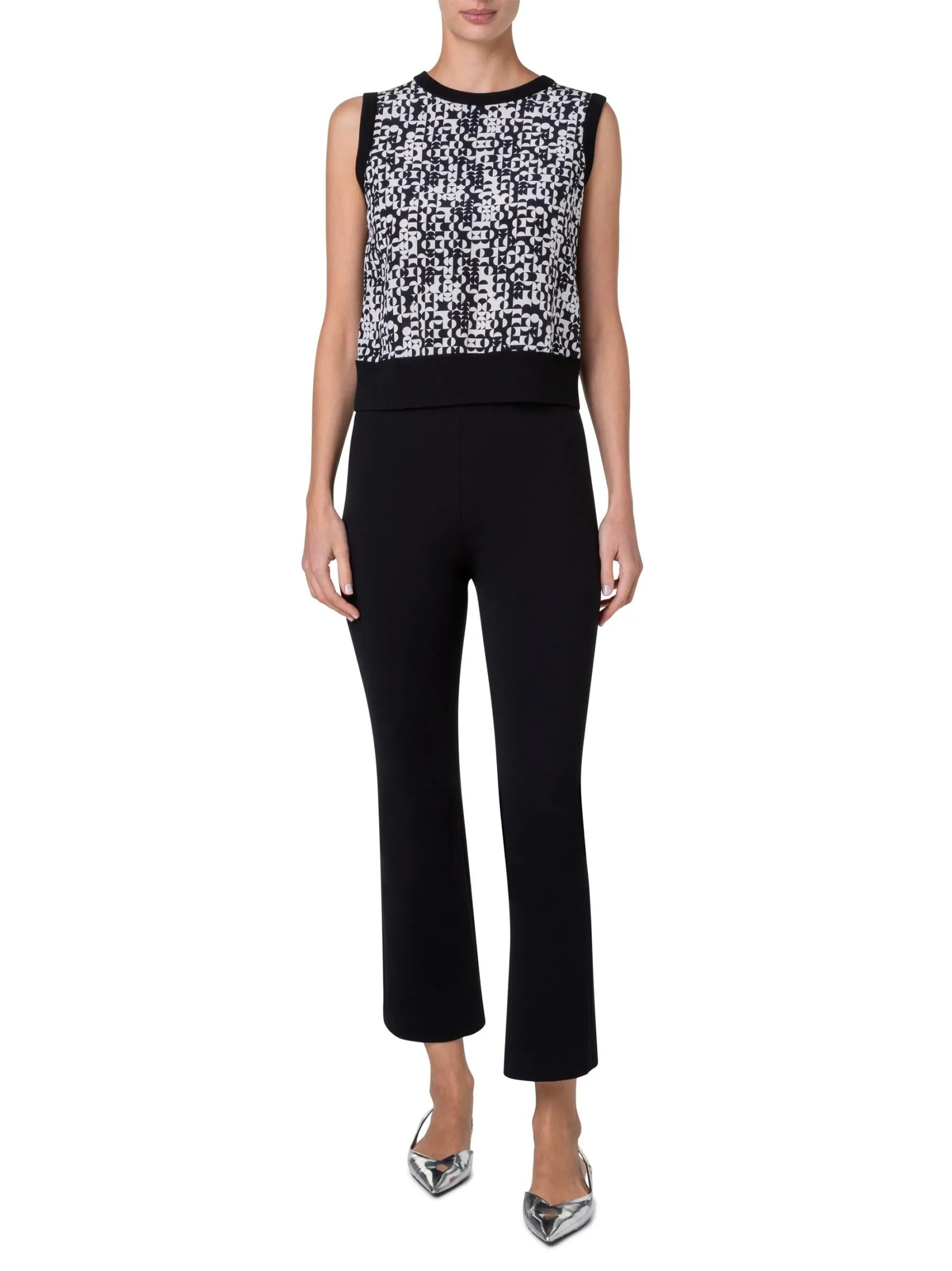 Black and White Sleeveless Wool Silk Top