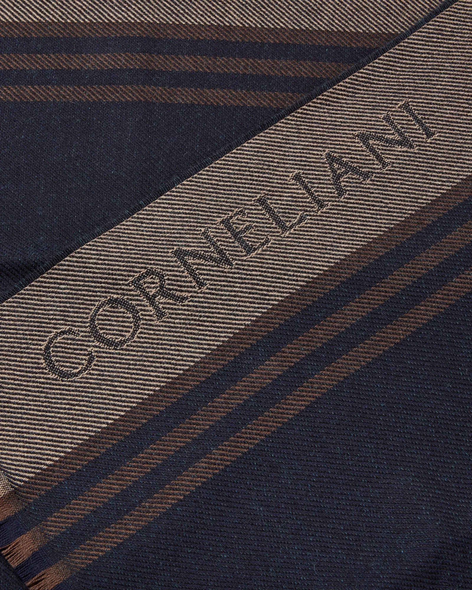 Corneliani Virgin Wool & Cashmere Jacquard Soft Touch Scarf (Navy)