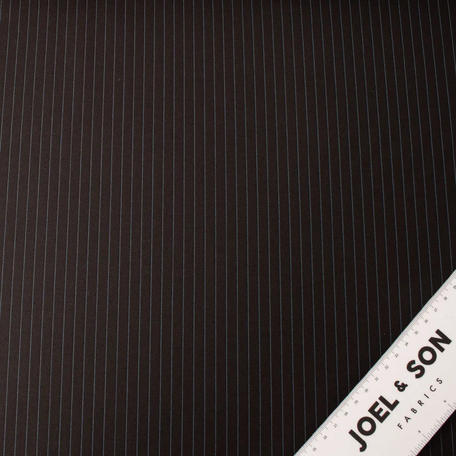 Dark Brown Super 150s Blue Pinstriped Wool