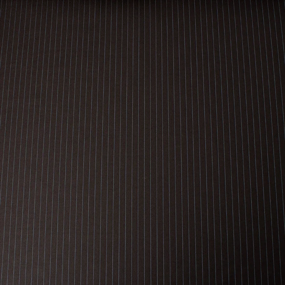 Dark Brown Super 150s Blue Pinstriped Wool