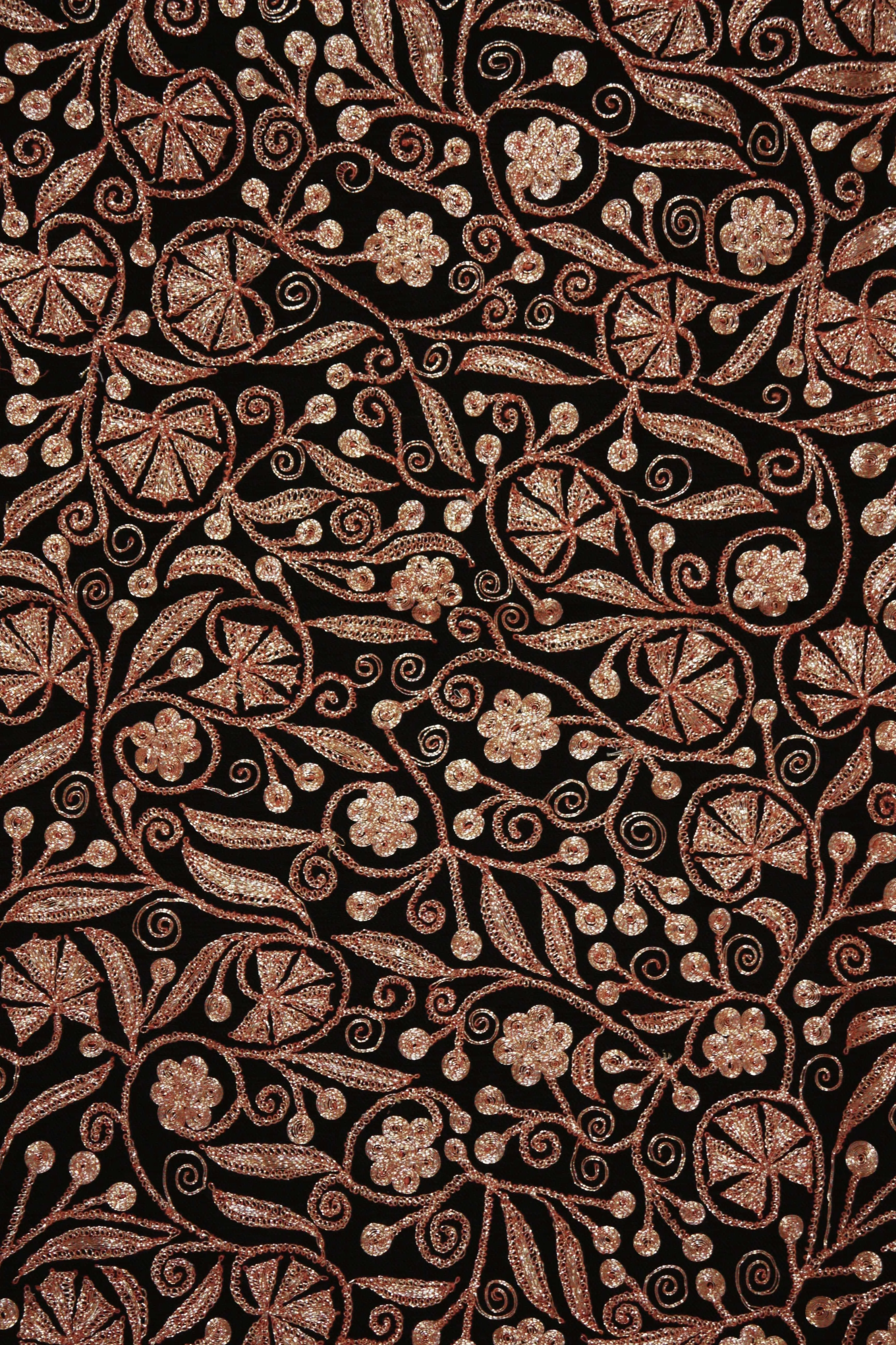 Elegant Tilla Embroidery on Black Merino Wool Shawl