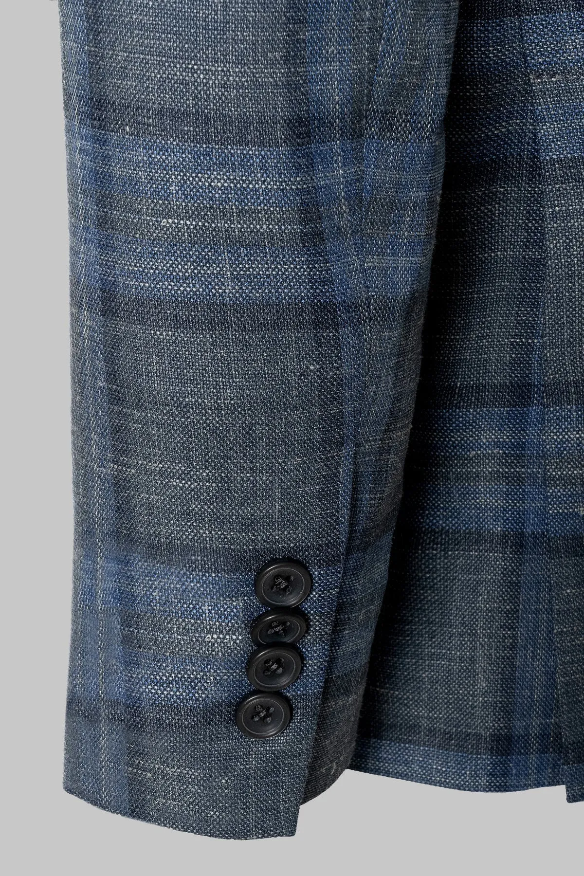 Grey and Blue Plaid Hampton Contemporary Fit Knit Wool/Silk/Linen Loro Piana Blazer - Jack Victor