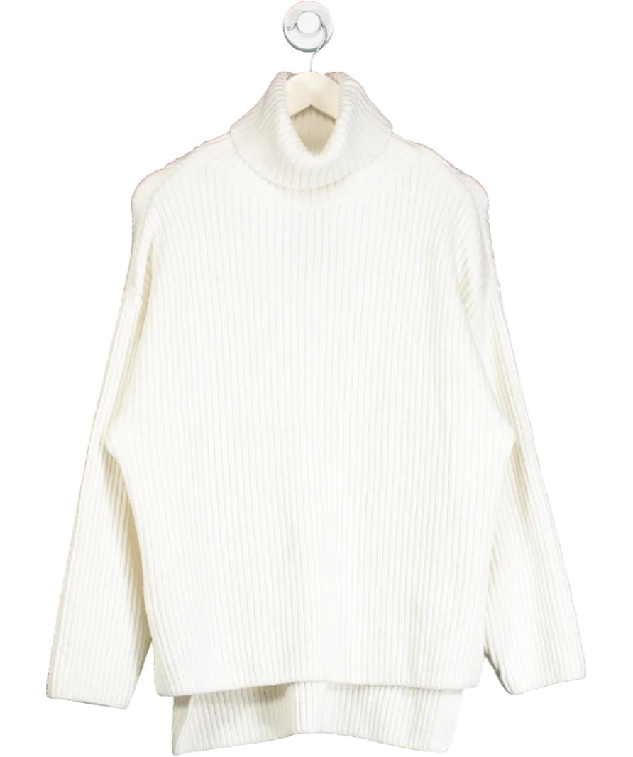 H&M White Wool Blend Ribbed Roll Neck With Side Splits UK XS