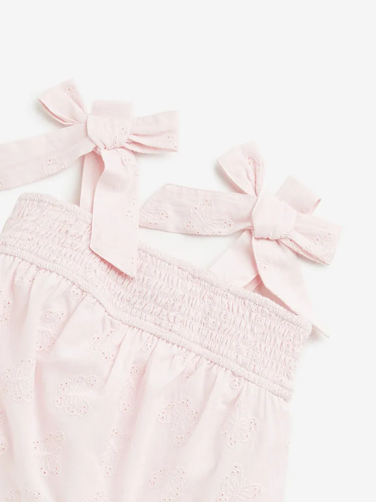 HOP Kids Light Pink Schiffli Cotton Crop Top