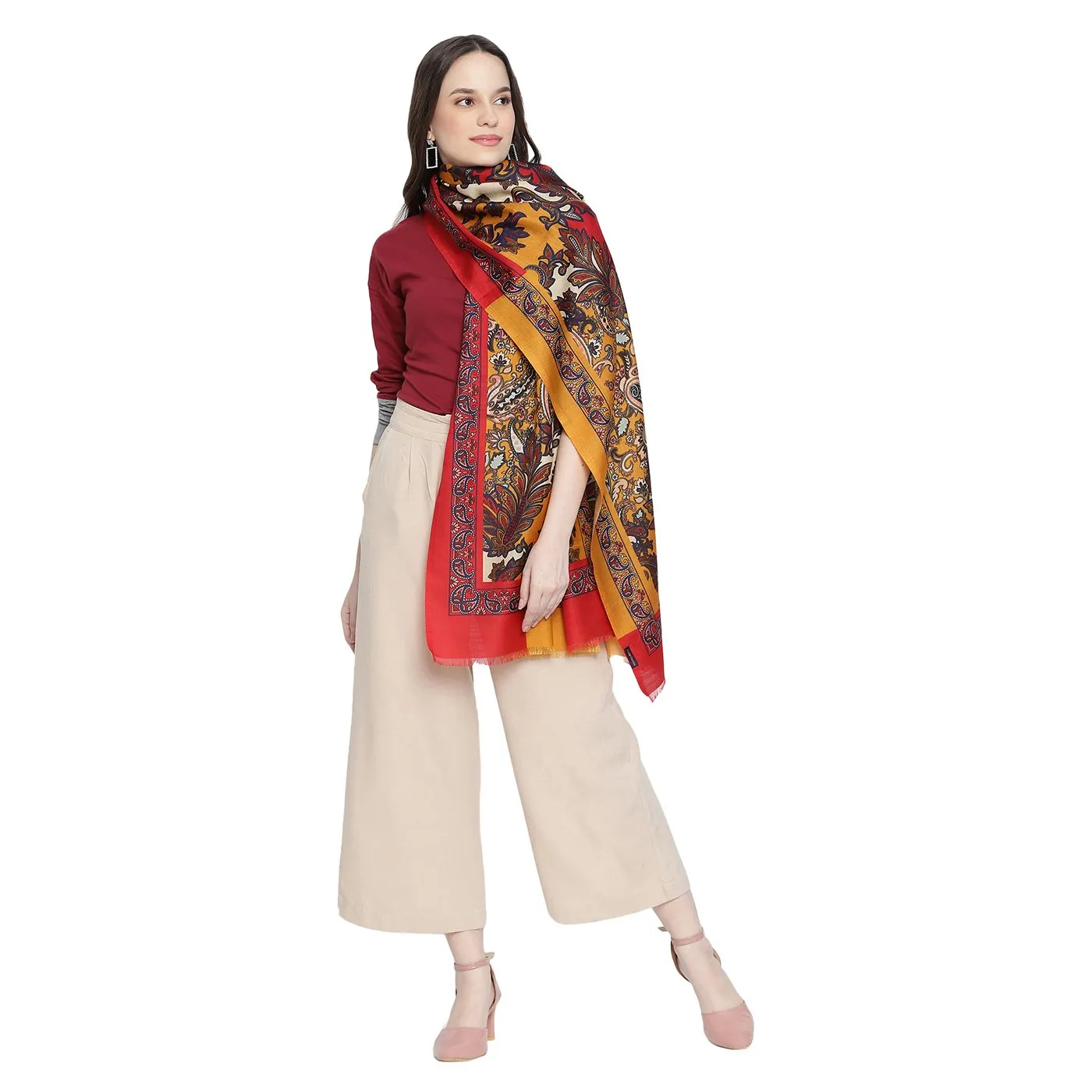 Kalamkari Printed Wool Silk Stole