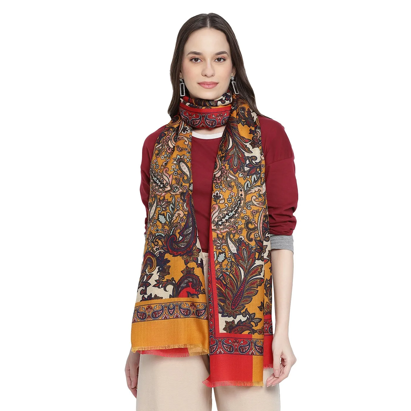 Kalamkari Printed Wool Silk Stole