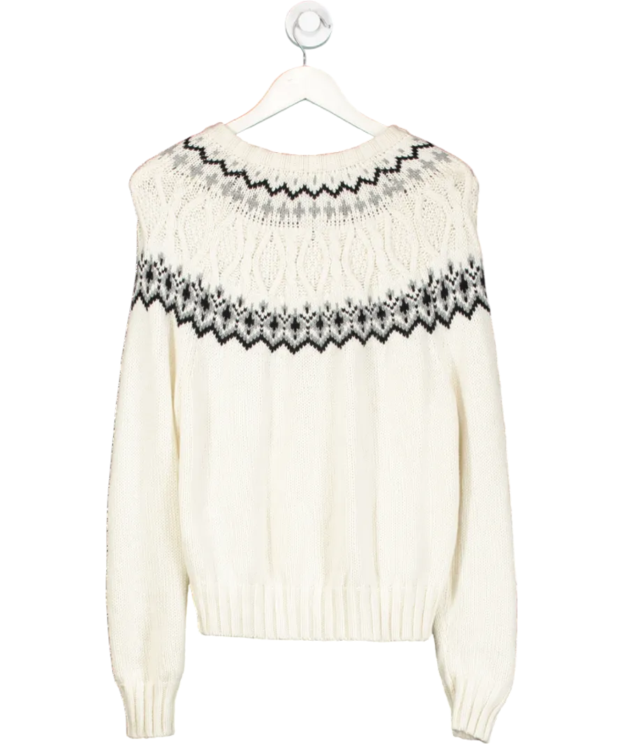 Lily Silk Cream Fair Isle Crewneck Sweater UK XS