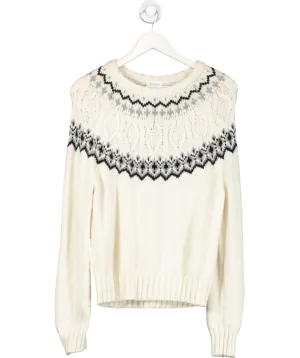 Lily Silk Cream Fair Isle Crewneck Sweater UK XS