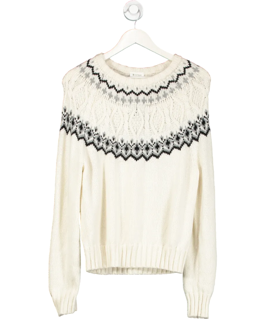 Lily Silk Cream Fair Isle Crewneck Sweater UK XS
