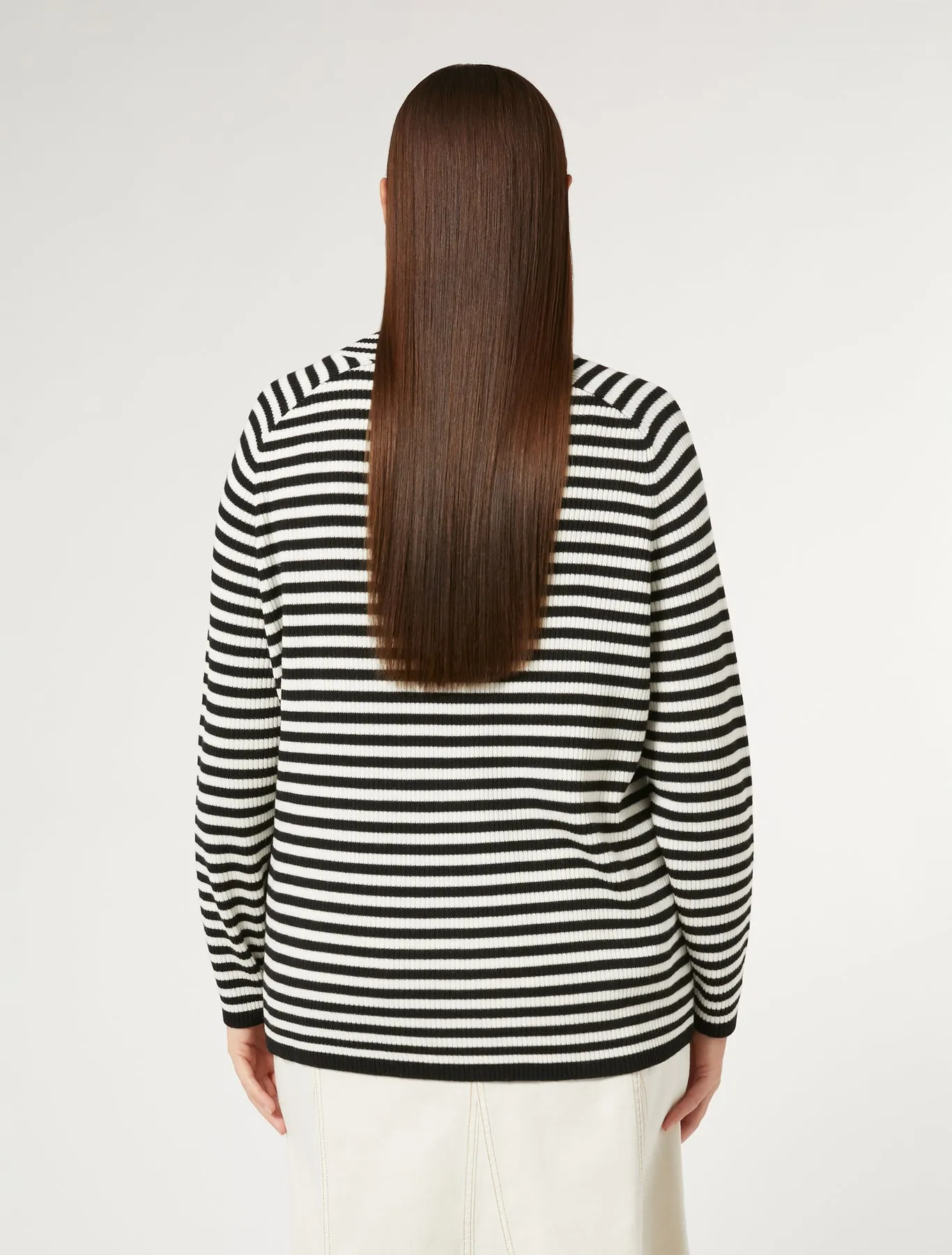 Marina Rinaldi Enigma Striped Wool Turtleneck Top in Black/White