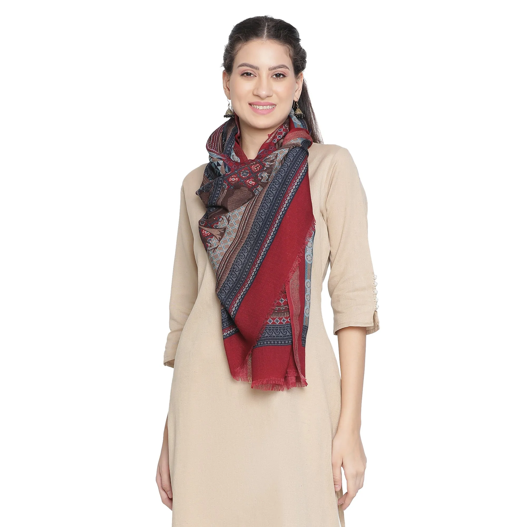 Mehwish Printed Wool Mettalic Stole