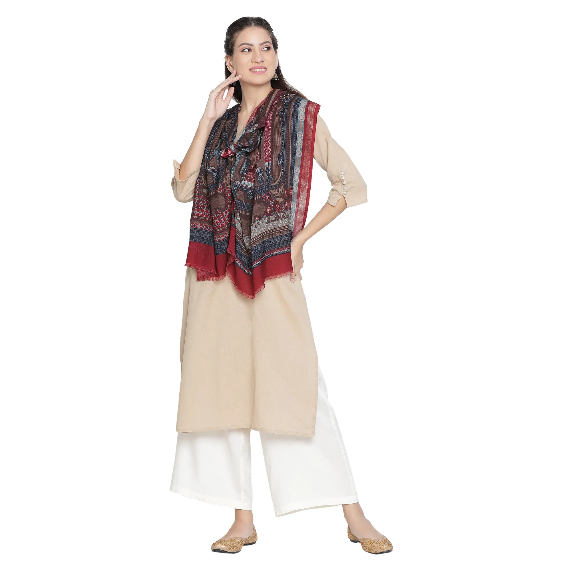 Mehwish Printed Wool Mettalic Stole