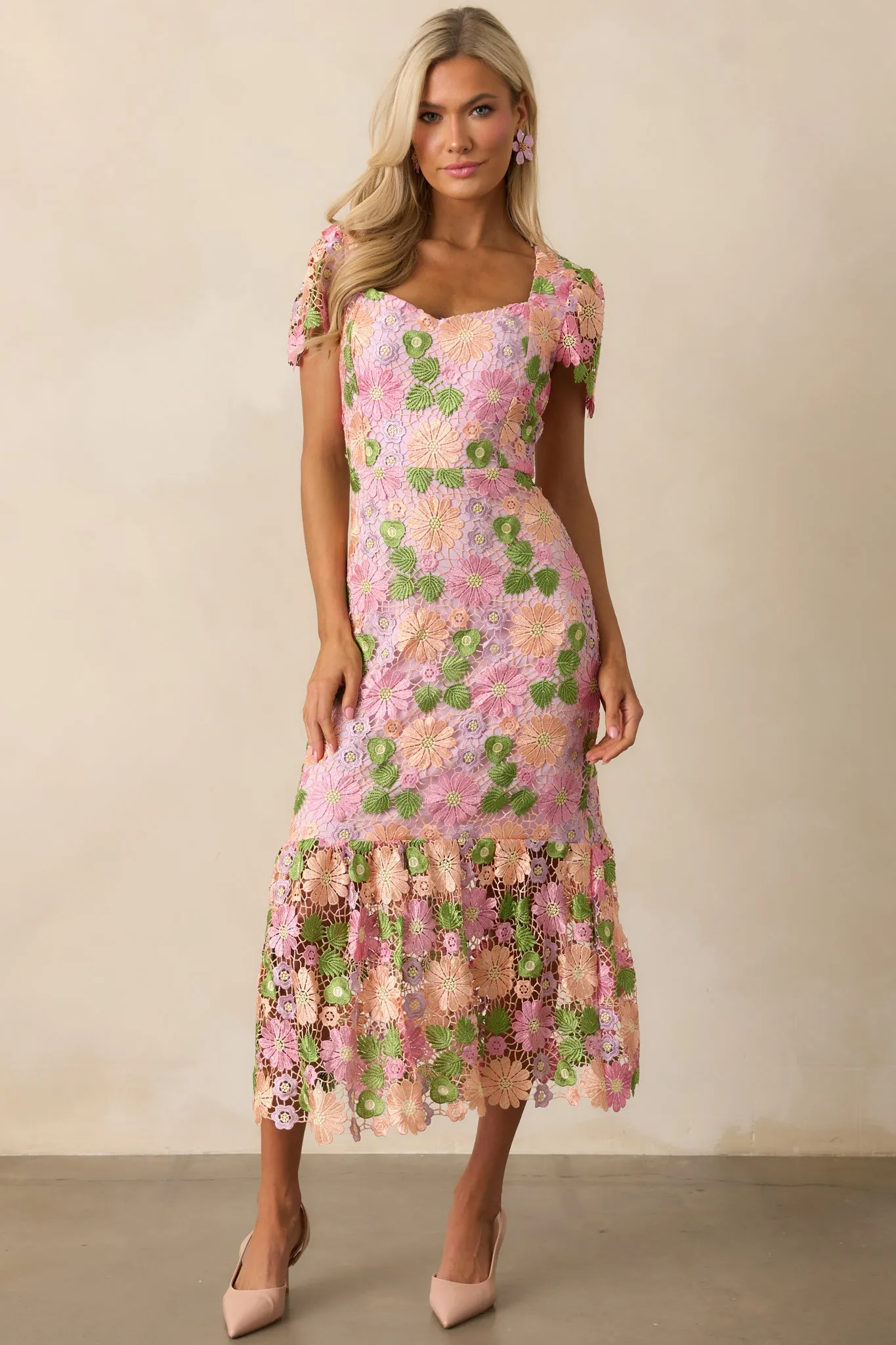 My Debut Lavender Floral Embroidered Midi Dress