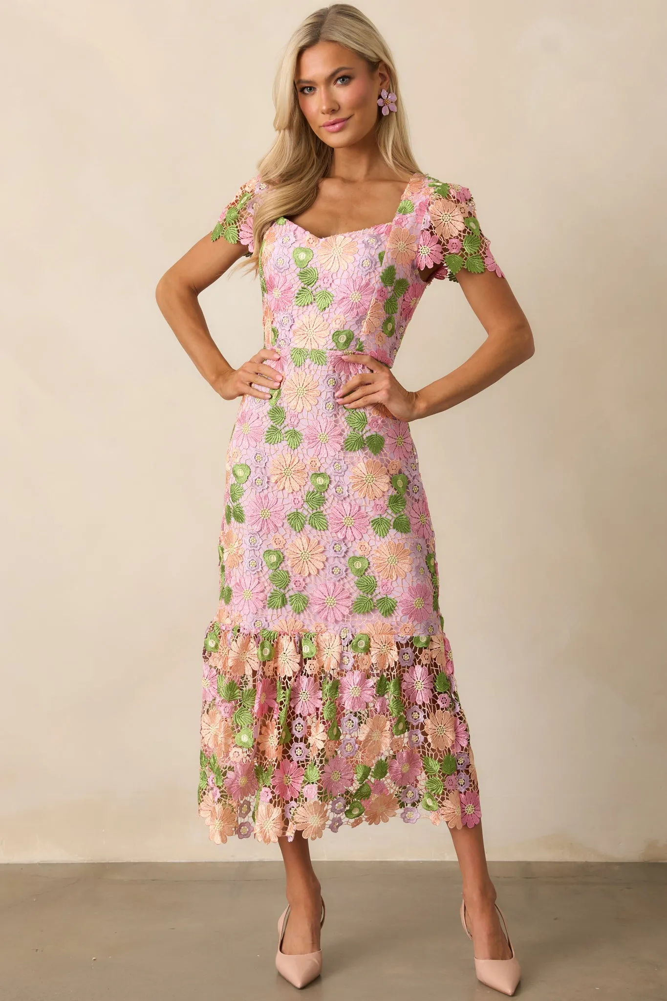 My Debut Lavender Floral Embroidered Midi Dress