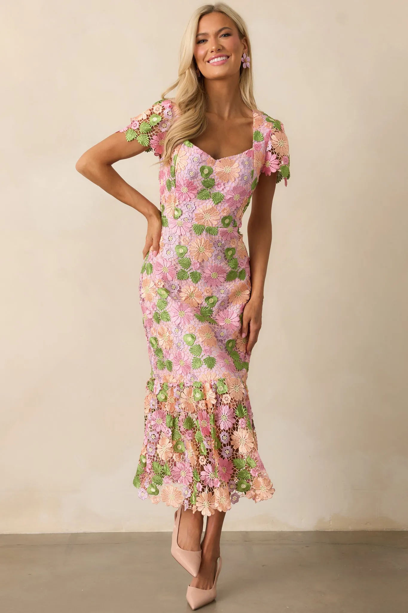 My Debut Lavender Floral Embroidered Midi Dress