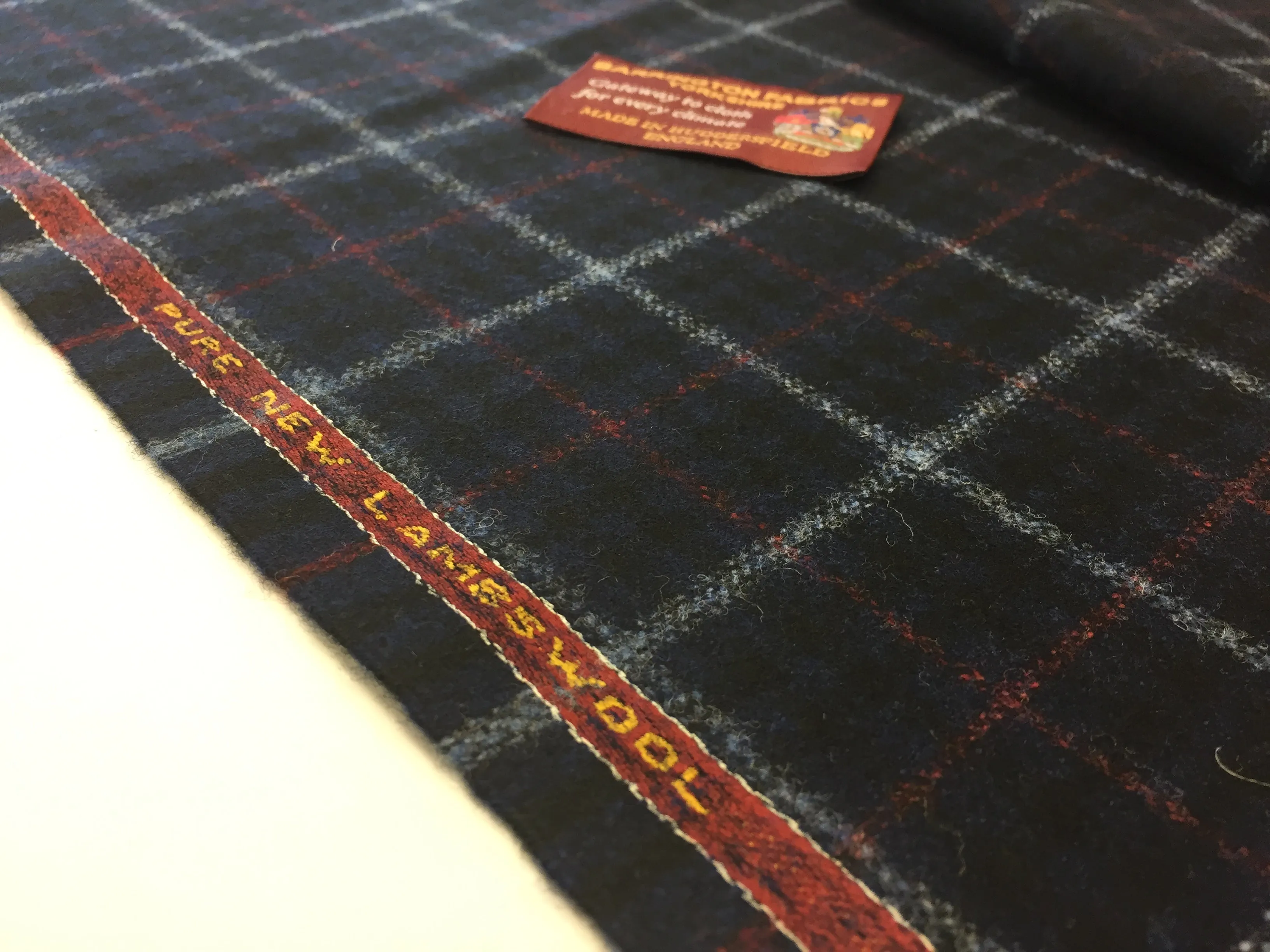 Navy Blue with red and baby blue Over check 100% Pure New Lambswool Jacketing