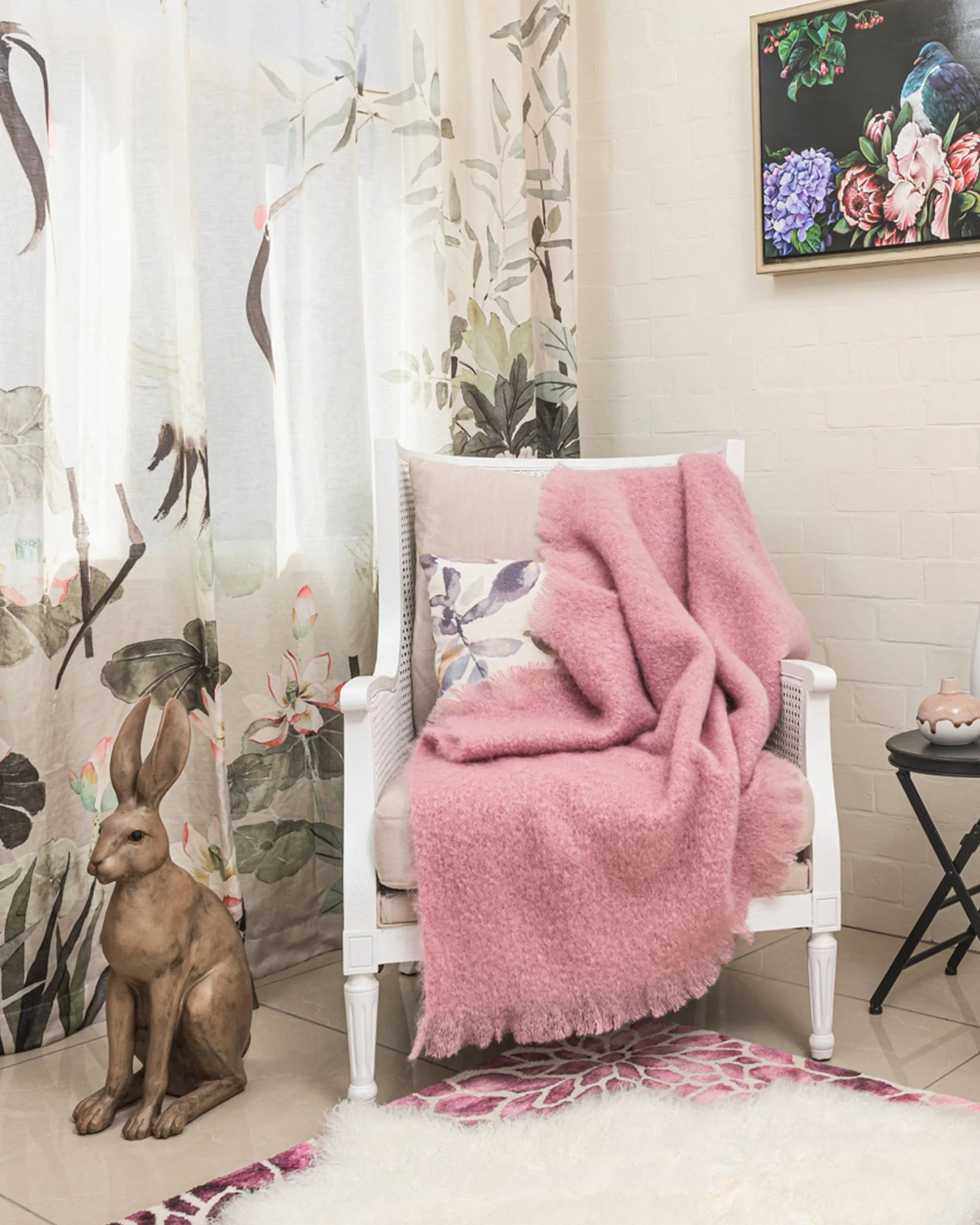Peony Pink Mohair Throw Blanket