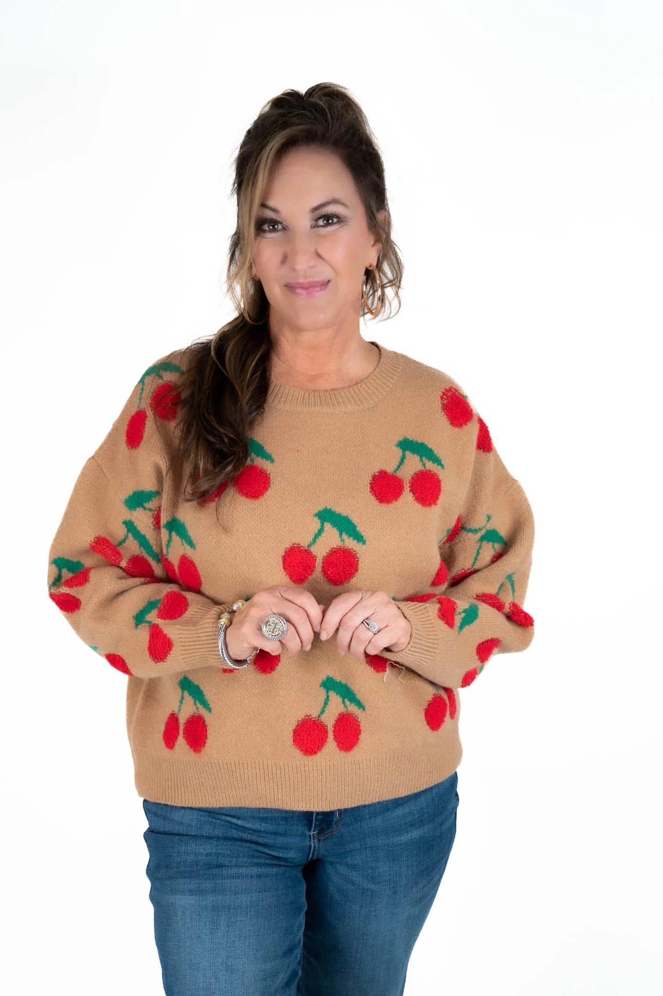 Taupe Cherry Sweater