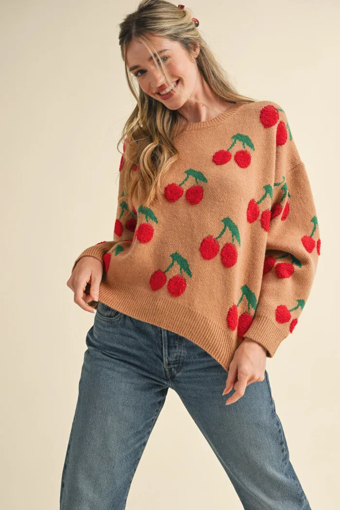 Taupe Cherry Sweater