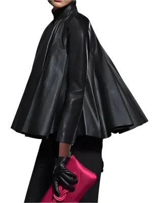 TEEK - Black Faux Leather Pleated A-line Blouse