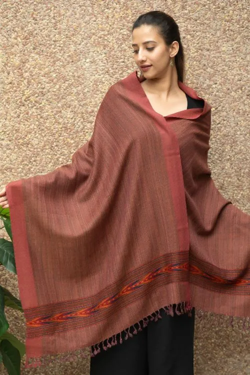 TICH Fine, Soft Himachal Wool Self Striped Stole - Pale Rust