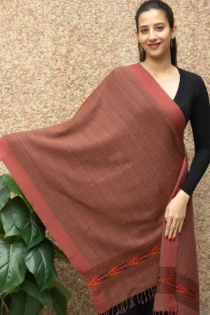 TICH Fine, Soft Himachal Wool Self Striped Stole - Pale Rust