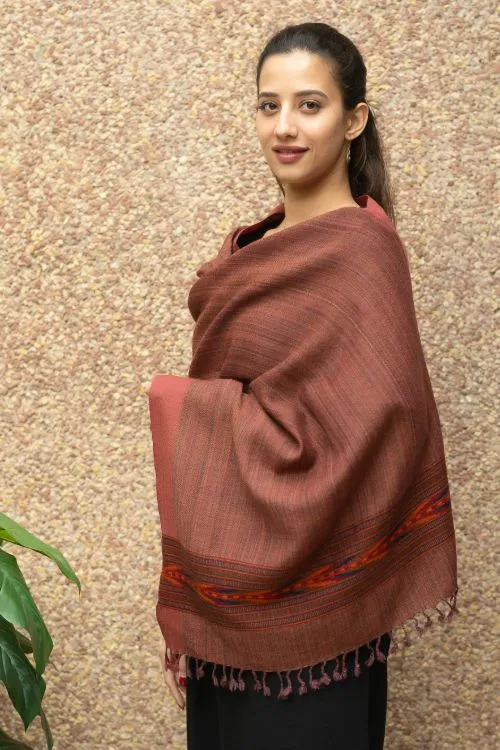 TICH Fine, Soft Himachal Wool Self Striped Stole - Pale Rust
