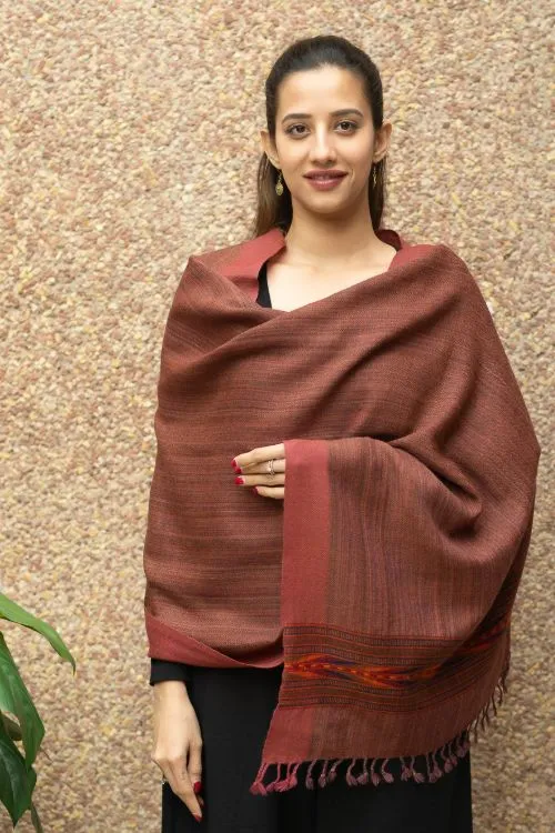 TICH Fine, Soft Himachal Wool Self Striped Stole - Pale Rust