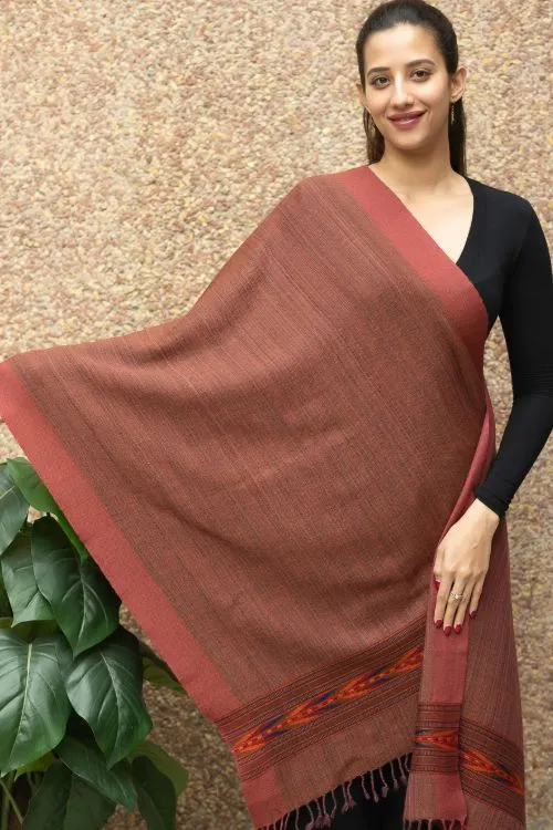 TICH Fine, Soft Himachal Wool Self Striped Stole - Pale Rust