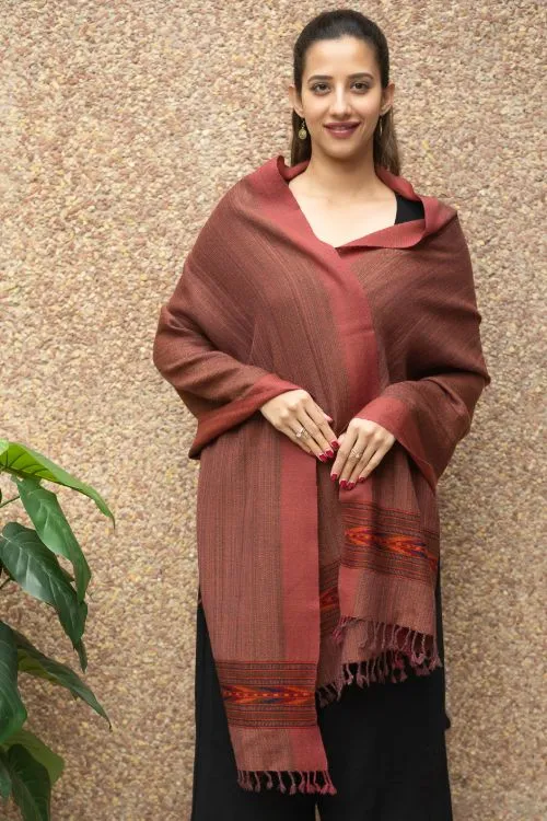 TICH Fine, Soft Himachal Wool Self Striped Stole - Pale Rust
