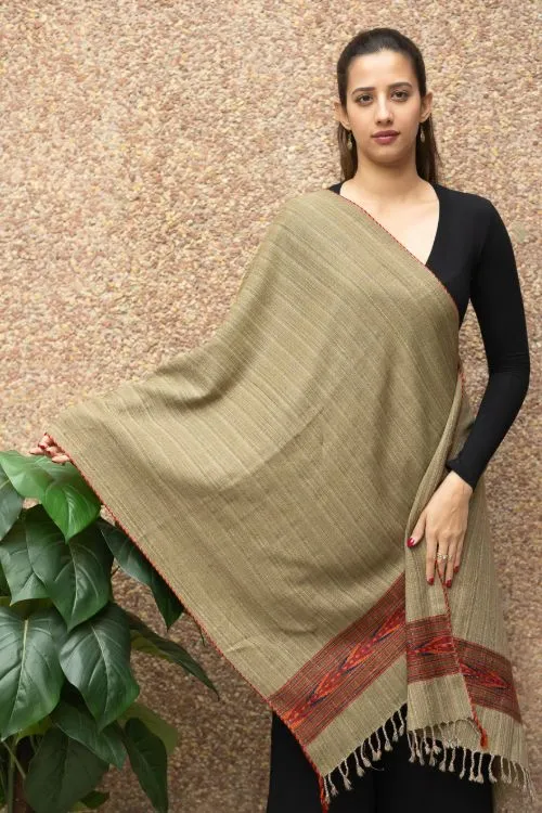 TICH Fine, Soft Himachal Wool Self Striped Stole - Warm Beige