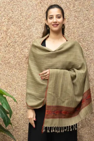 TICH Fine, Soft Himachal Wool Self Striped Stole - Warm Beige